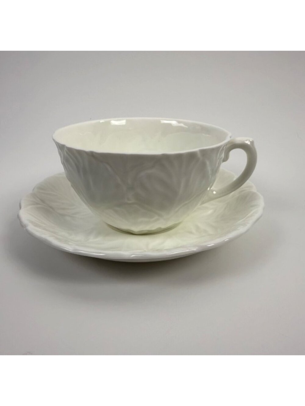 Coalport Countryware Teacup & Saucer Bone China White Embossed Cabbage Leaf
